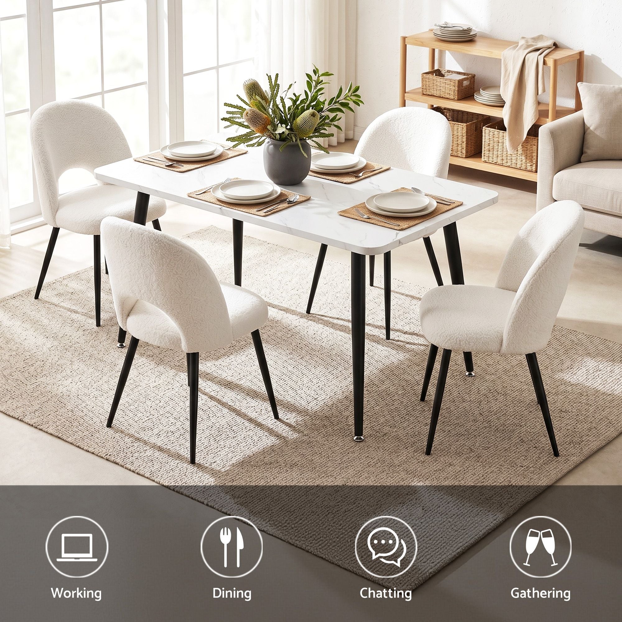 5-Piece Marble Dining Table Chair Set | Simpledeals