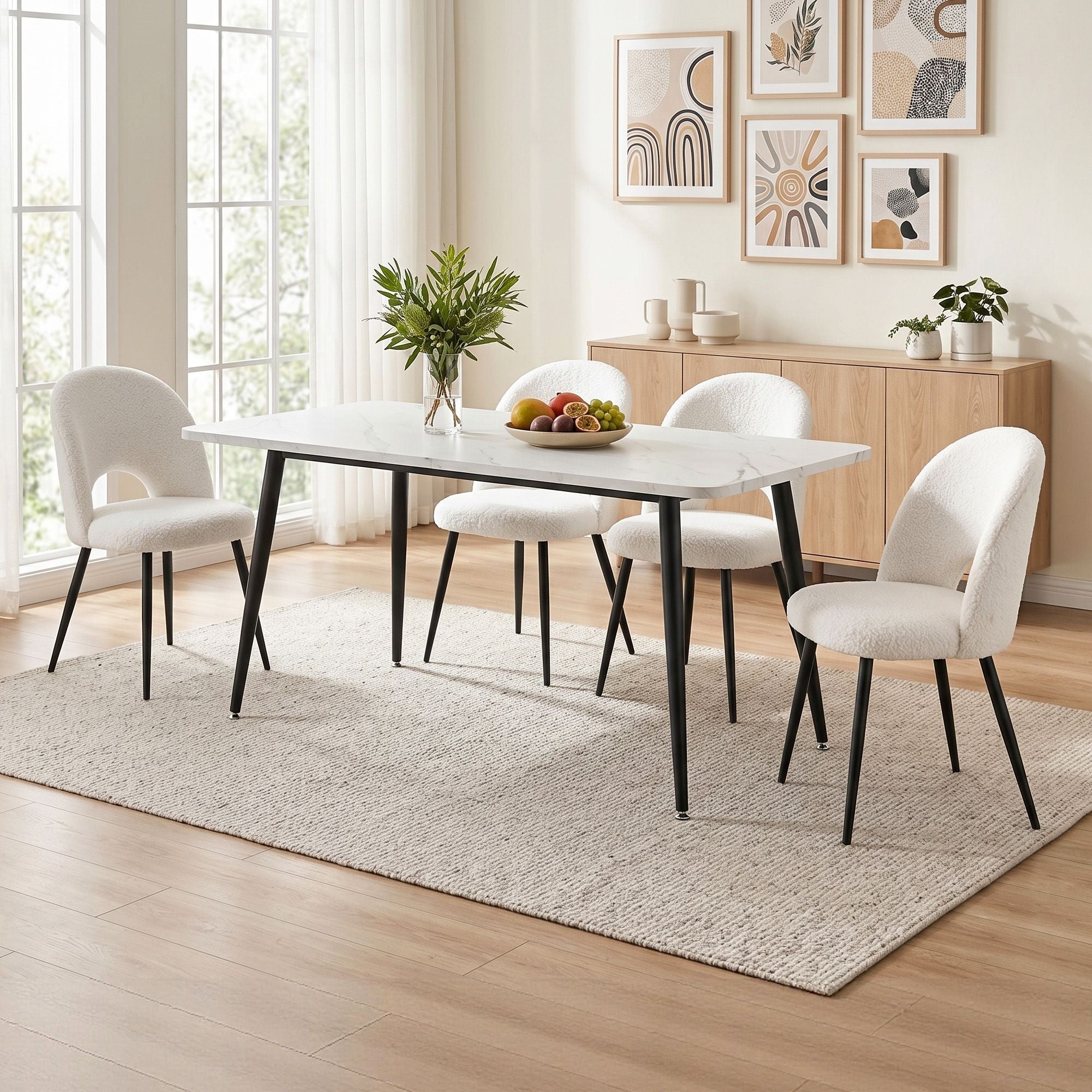 5-Piece Marble Dining Table Chair Set | Simpledeals