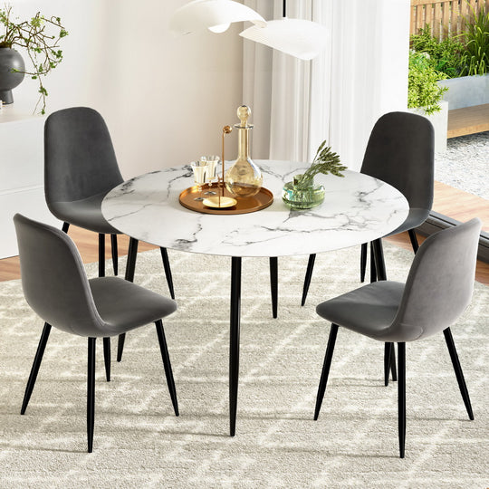 1 Dining Table and 4 Chairs Set Marble Grey | Grey colour