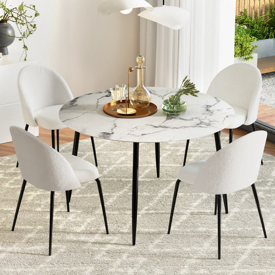 1 Dining Table and 4 Chairs Set Marble White | White colour
