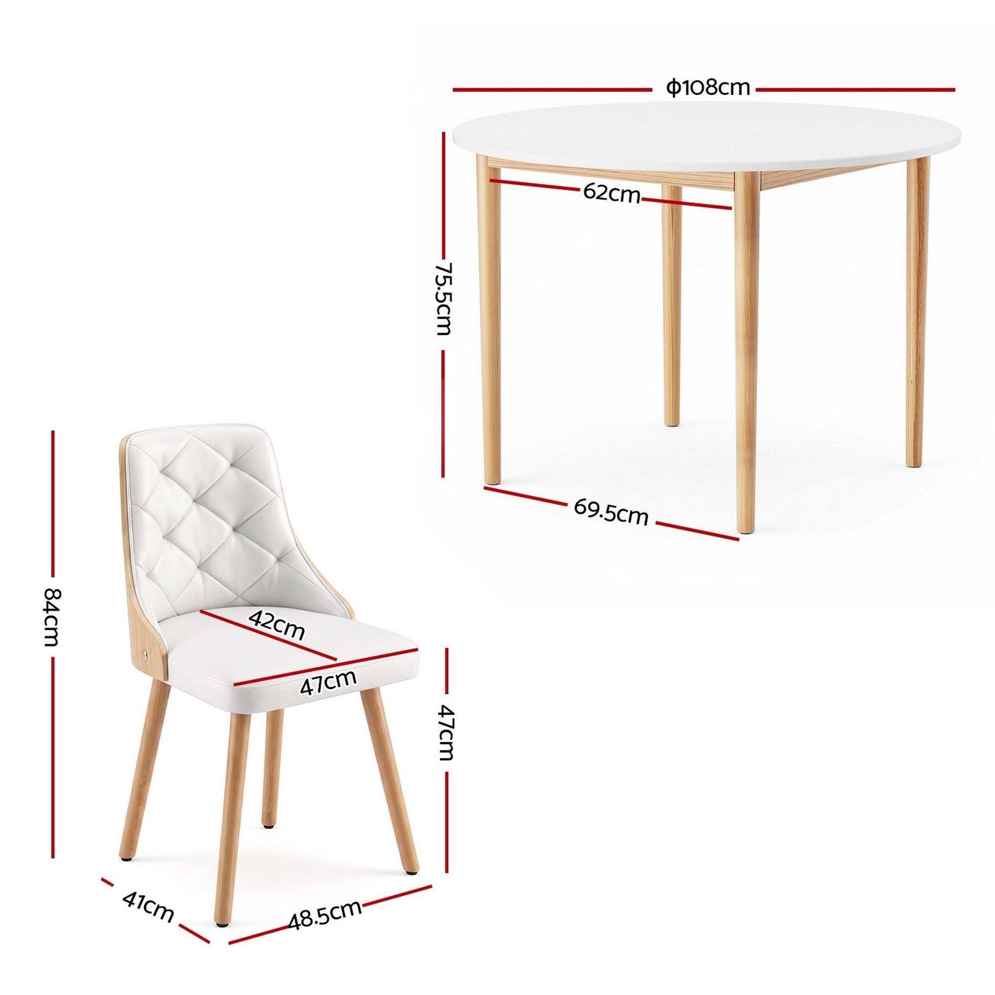 Round Dining Table Chairs Set 5pc White | Simpledeals