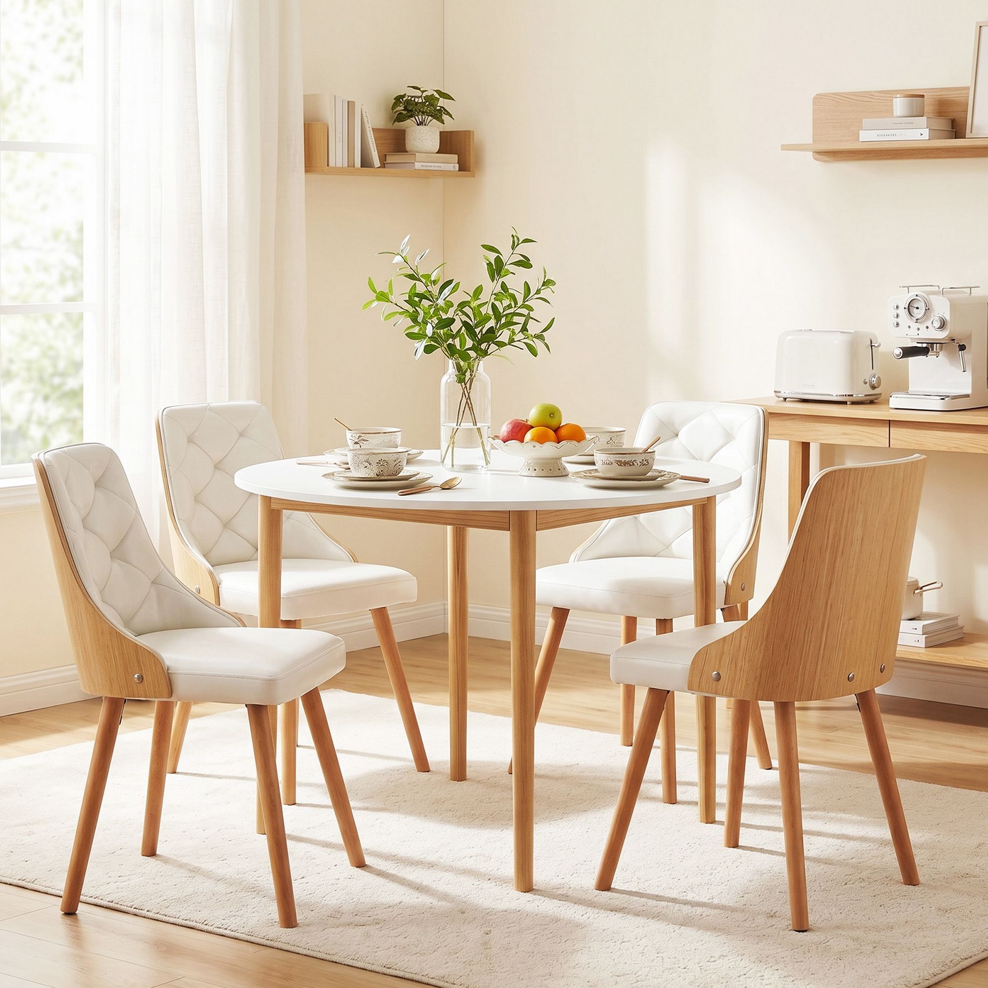 Round Dining Table Chairs Set 5pc White | Simpledeals