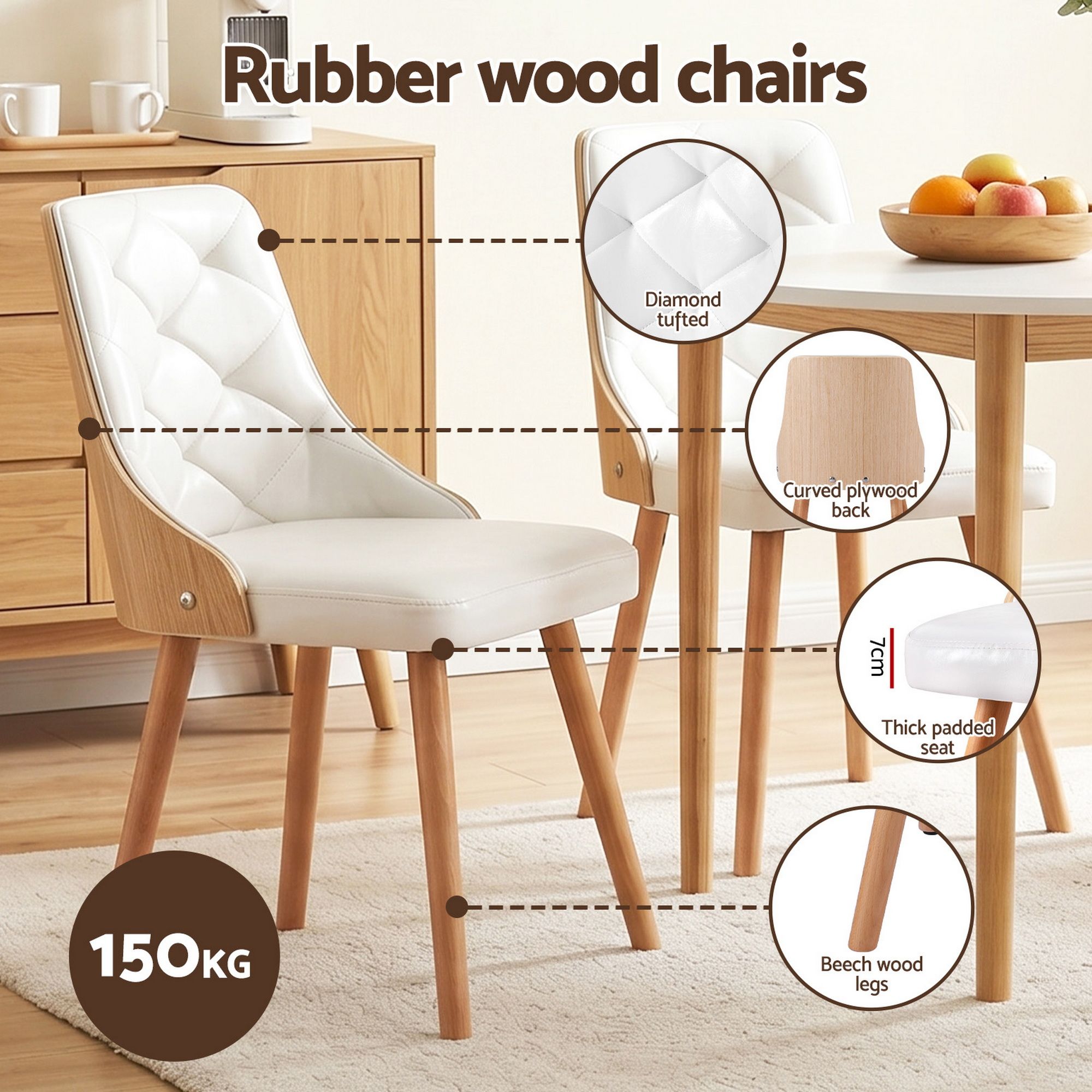 Round Dining Table Chairs Set 5pc White | Simpledeals