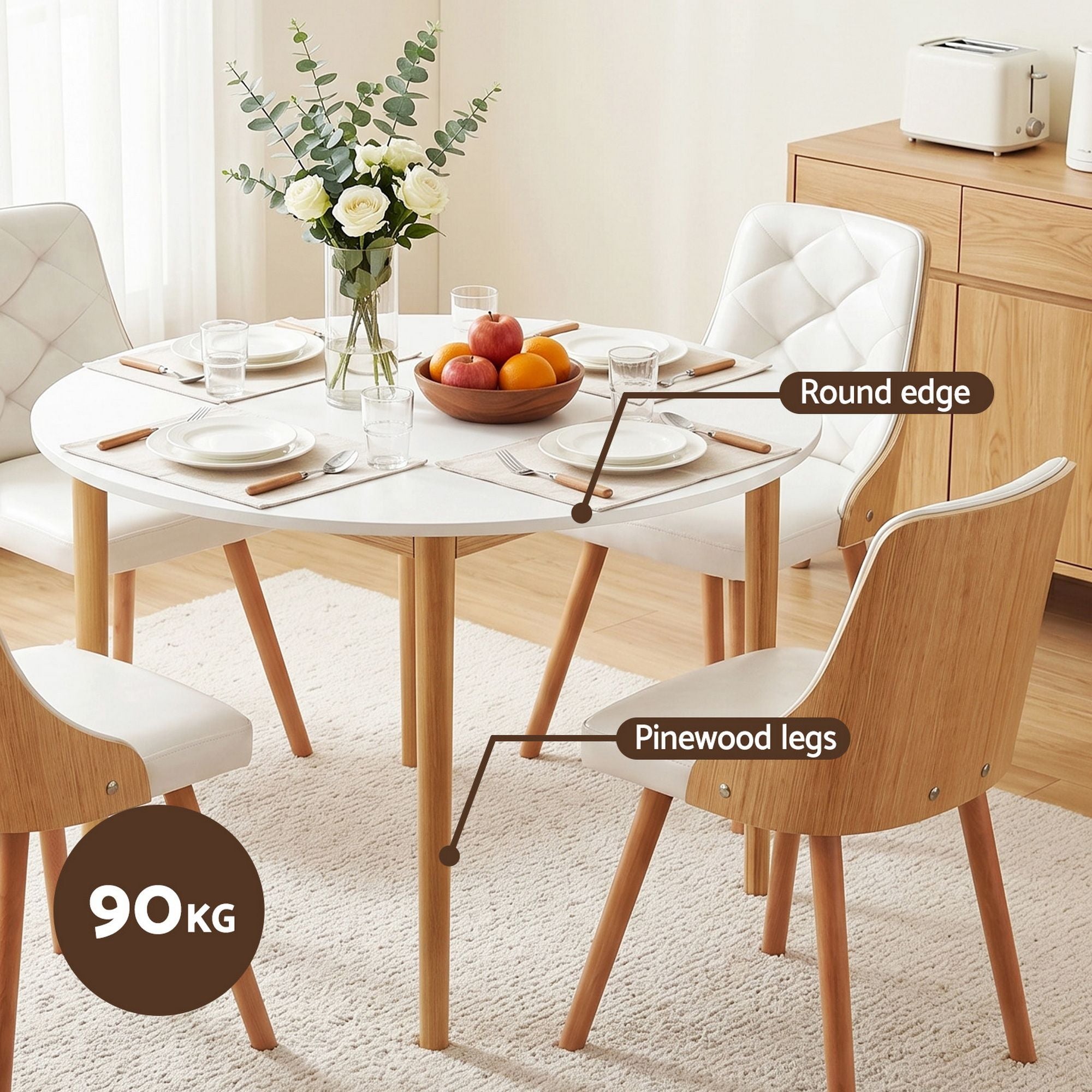 Round Dining Table Chairs Set 5pc White | Simpledeals