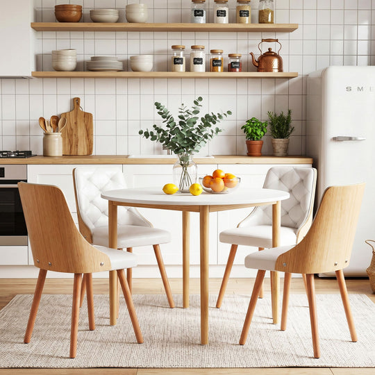 Round Dining Table Chairs Set 5pc White with Dining Set