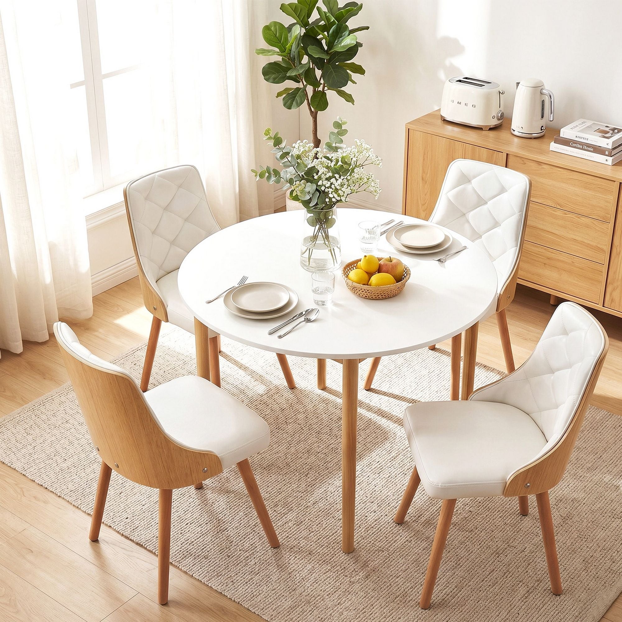 Round Dining Table Chairs Set 5pc White | Simpledeals