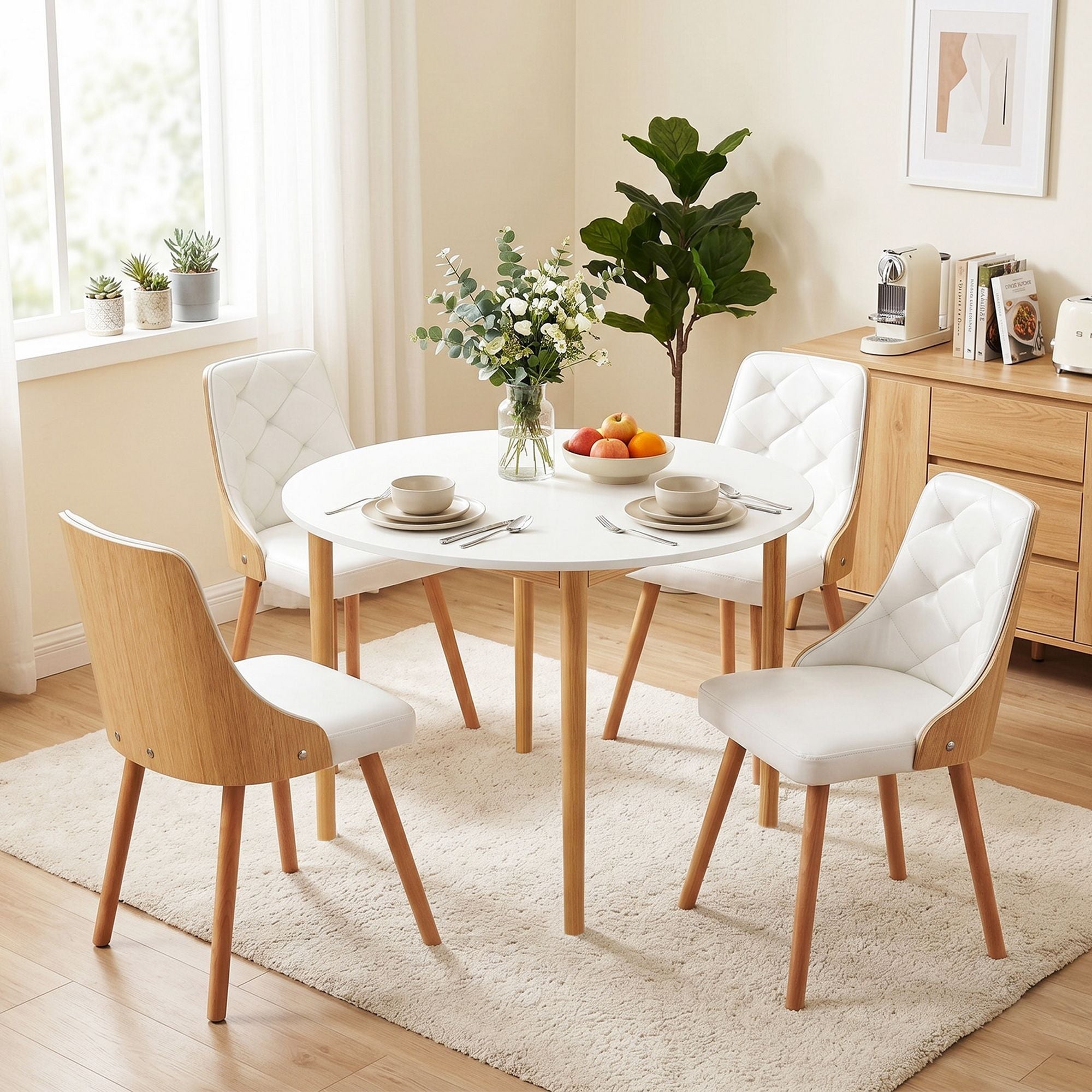 Round Dining Table Chairs Set 5pc White | Simpledeals
