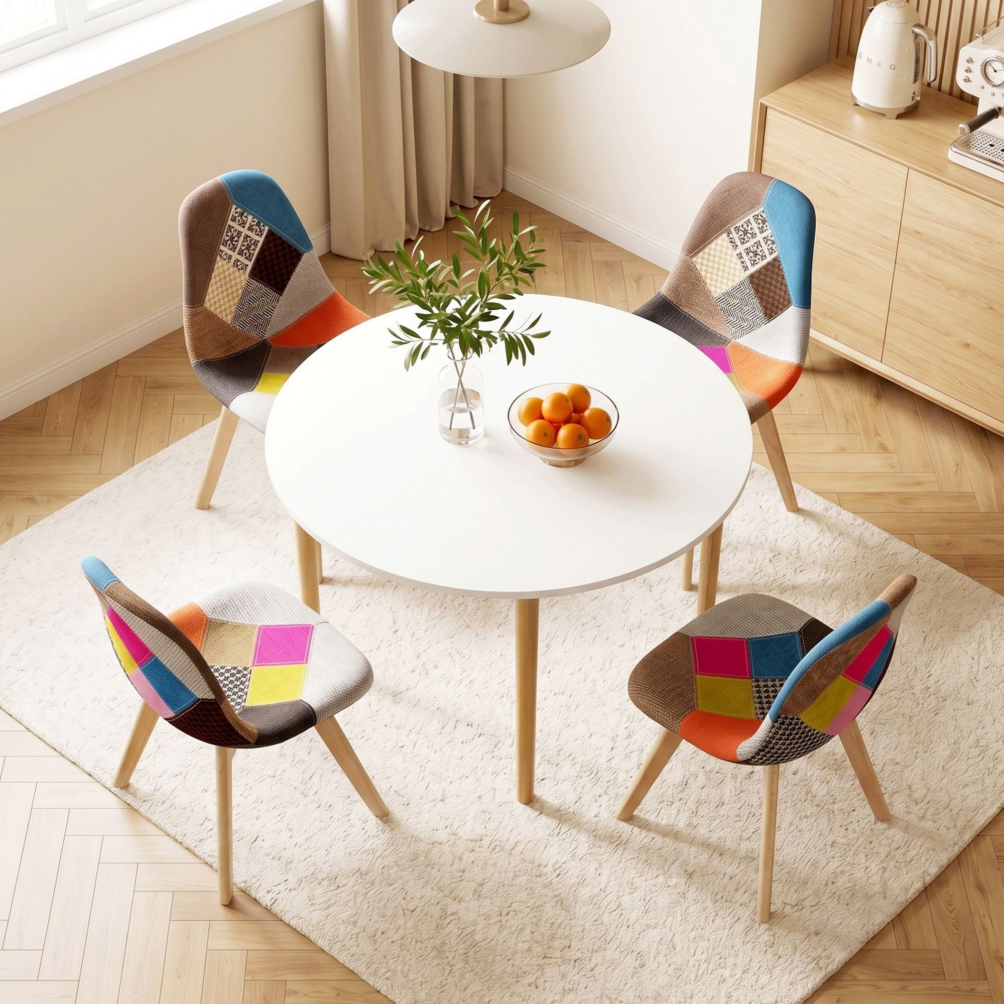 Round Dining Table 4 Eiffel Chairs Set | Simpledeals