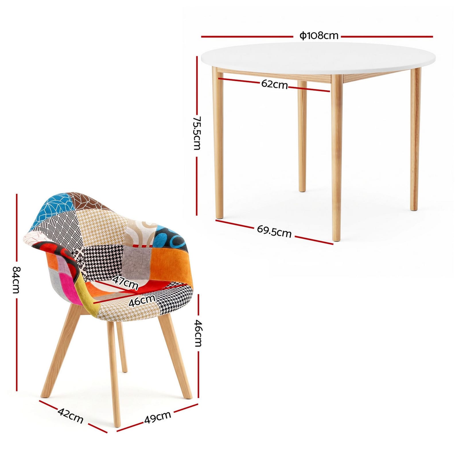 Round Dining Table Set White 49x42x84cm