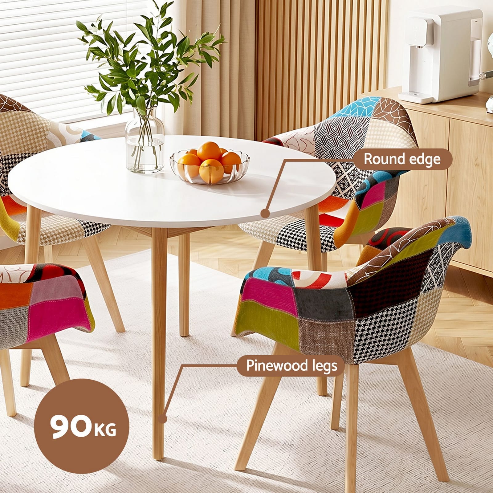 Round Dining Table Set White 49x42x84cm