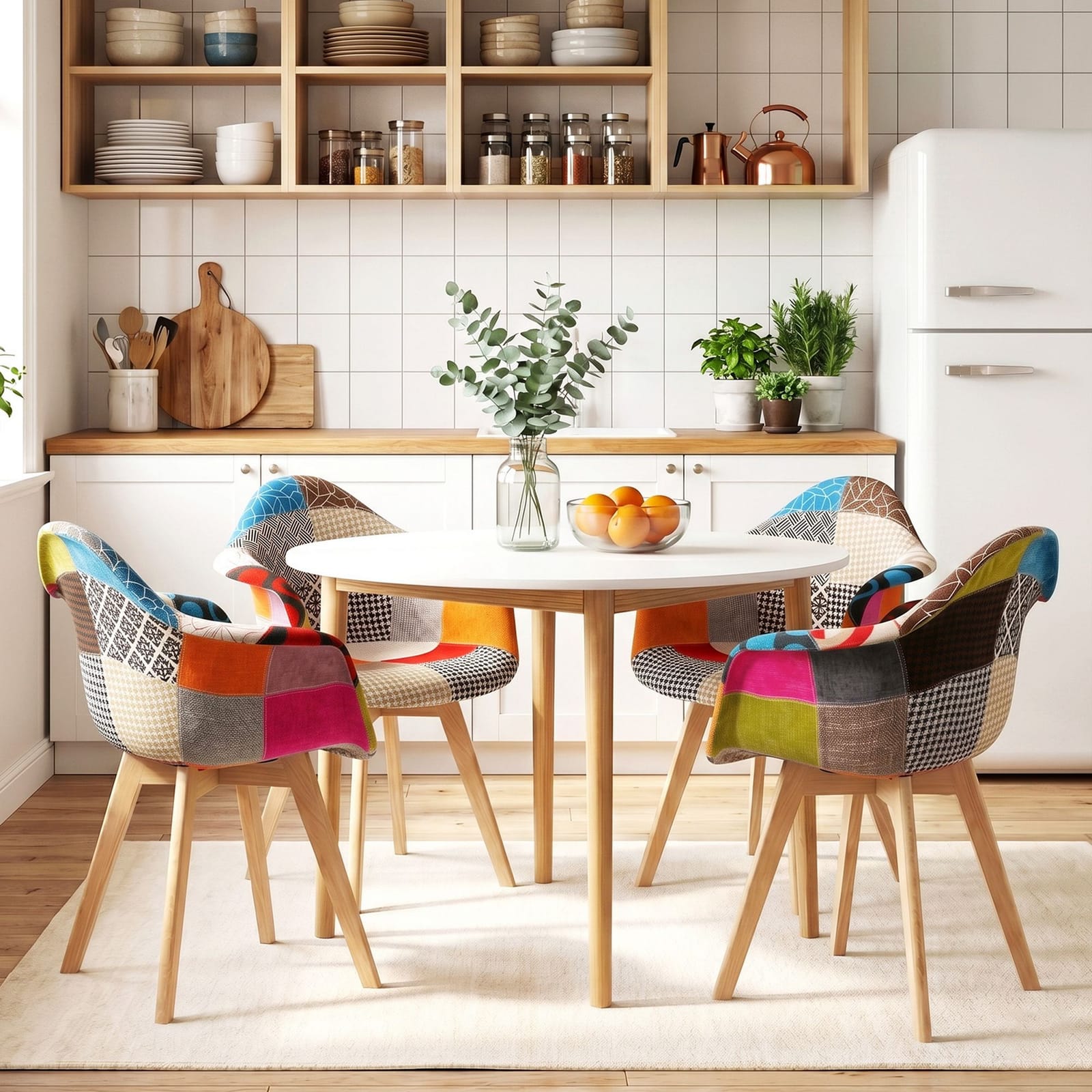 Round Dining Table Set White 49x42x84cm