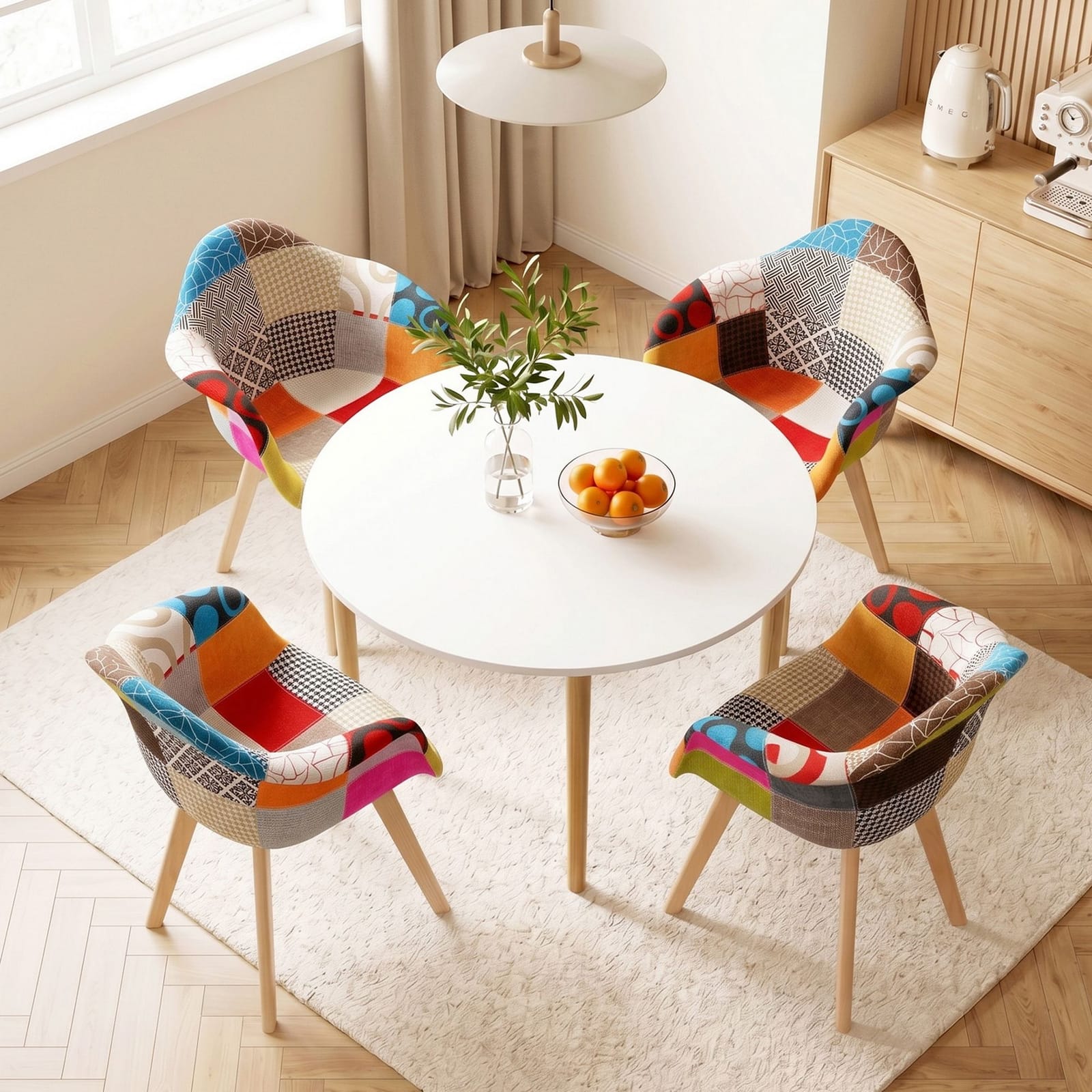 Round Dining Table Set White 49x42x84cm