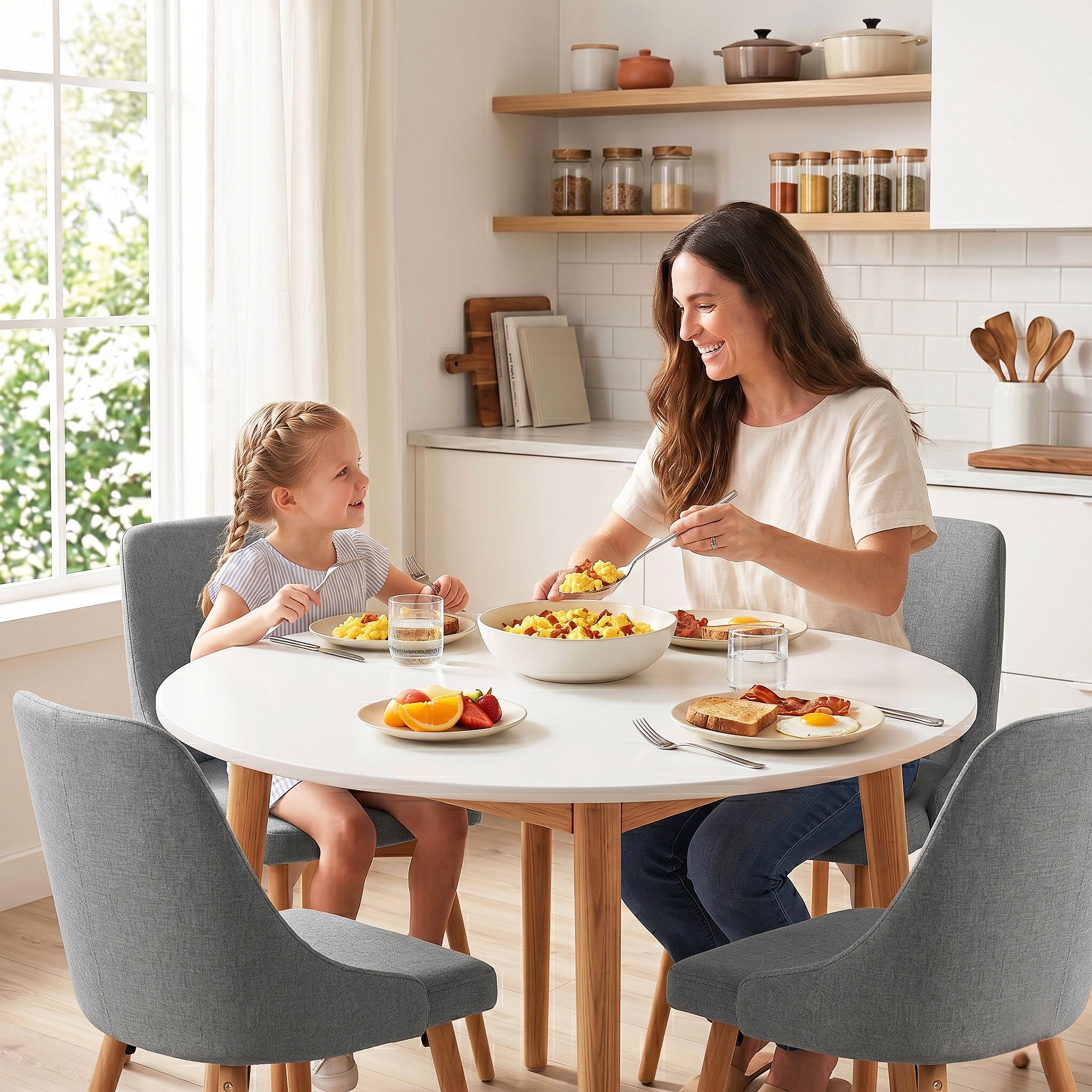 Round Dining Table Chairs Set 5pc White | Simpledeals