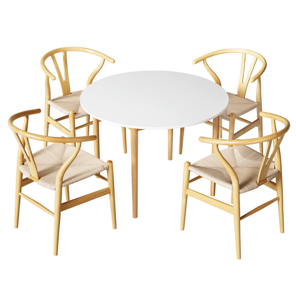 1 Dining Table And 4 Chairs Set Wishbone Wood
