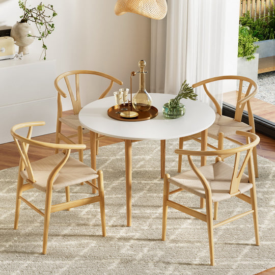 1 Dining Table And 4 Chairs Set Wishbone Wood, Wood finish