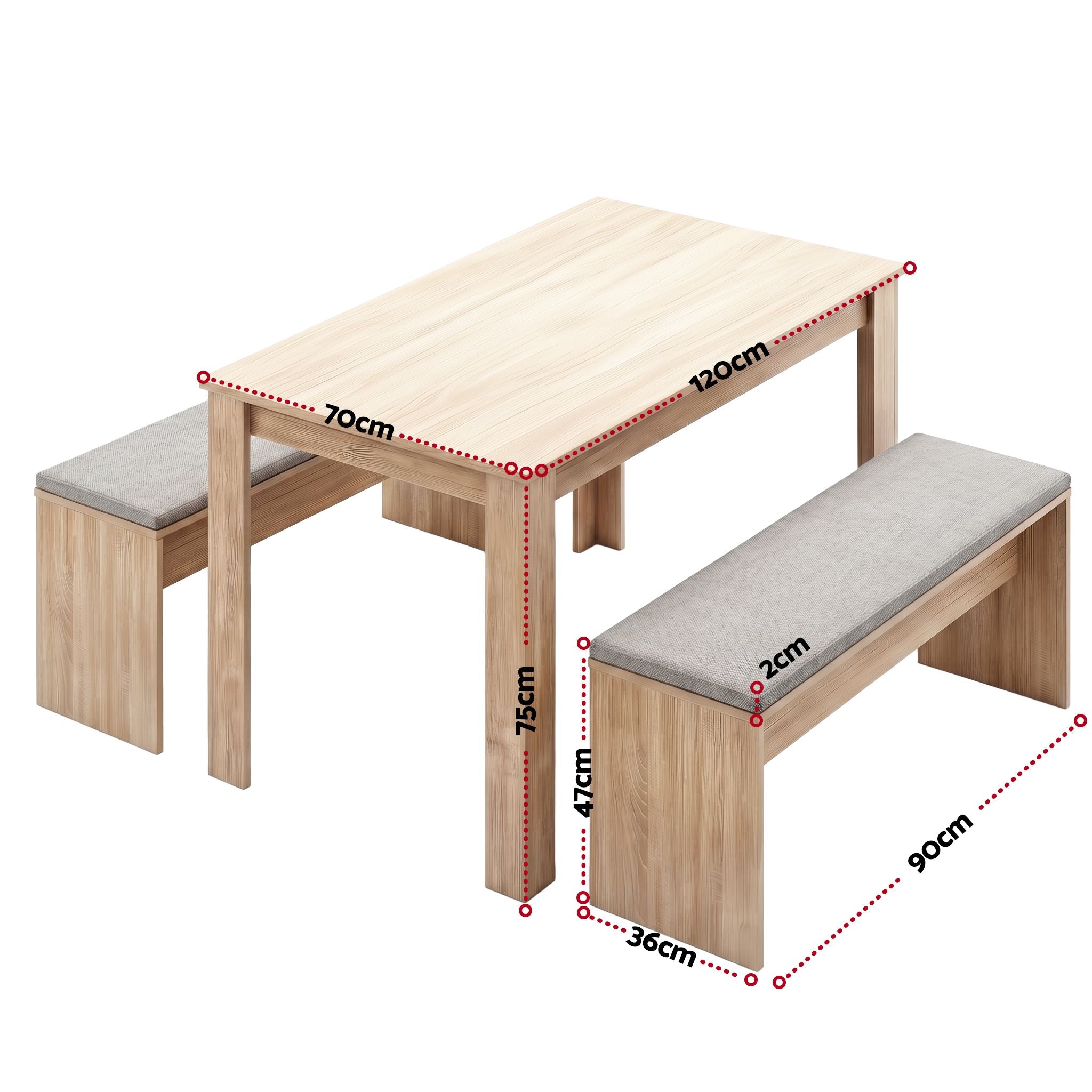 3 Piece Dining Set 120cm Oak Table Chairs | Simpledeals