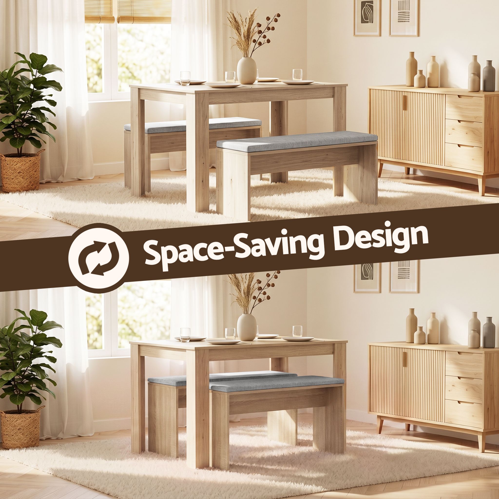 3 Piece Dining Set 120cm Oak Table Chairs | Simpledeals