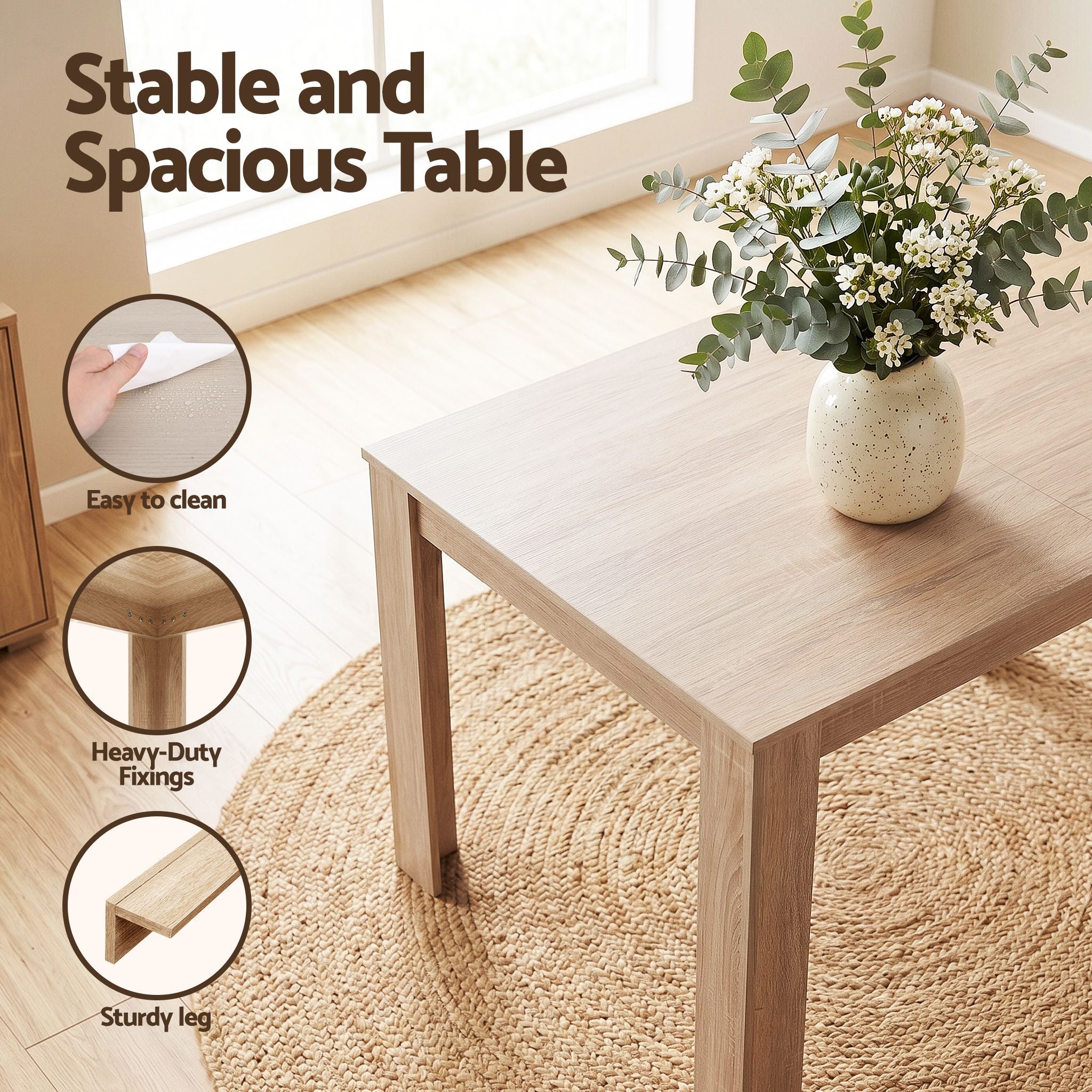 3 Piece Dining Set 120cm Oak Table Chairs | Simpledeals