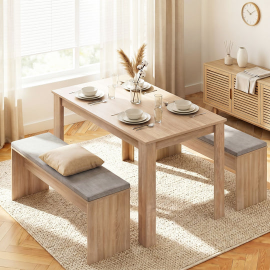 3 Piece Dining Set 120cm Oak Table Chairs - Dining Set