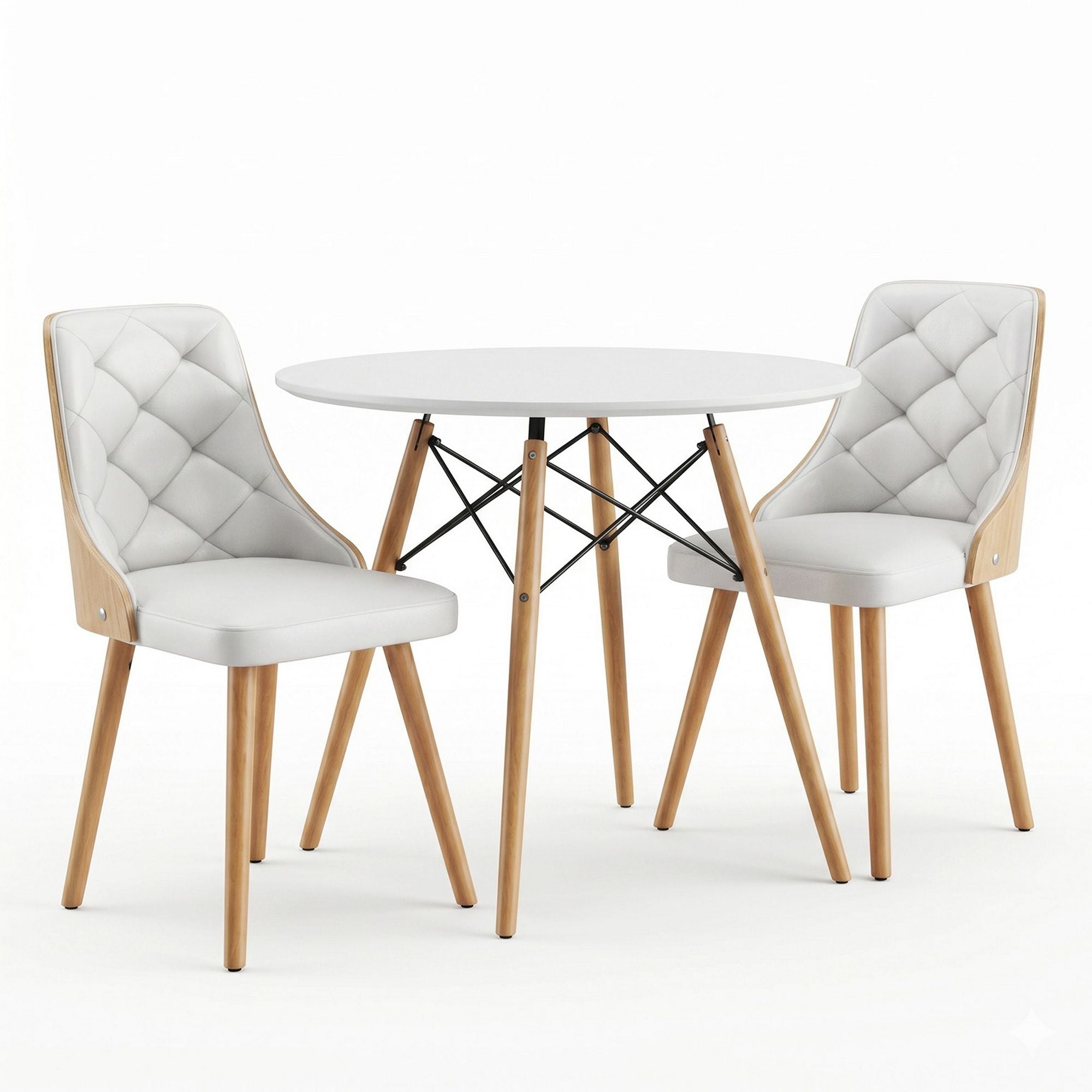 Round Dining Set 3 Piece 90cm White | Simpledeals