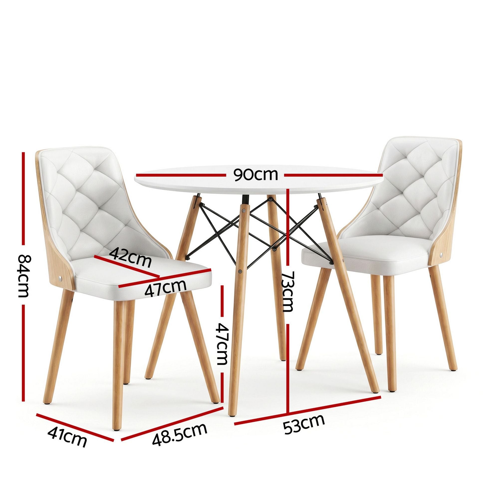 Round Dining Set 3 Piece 90cm White | Simpledeals