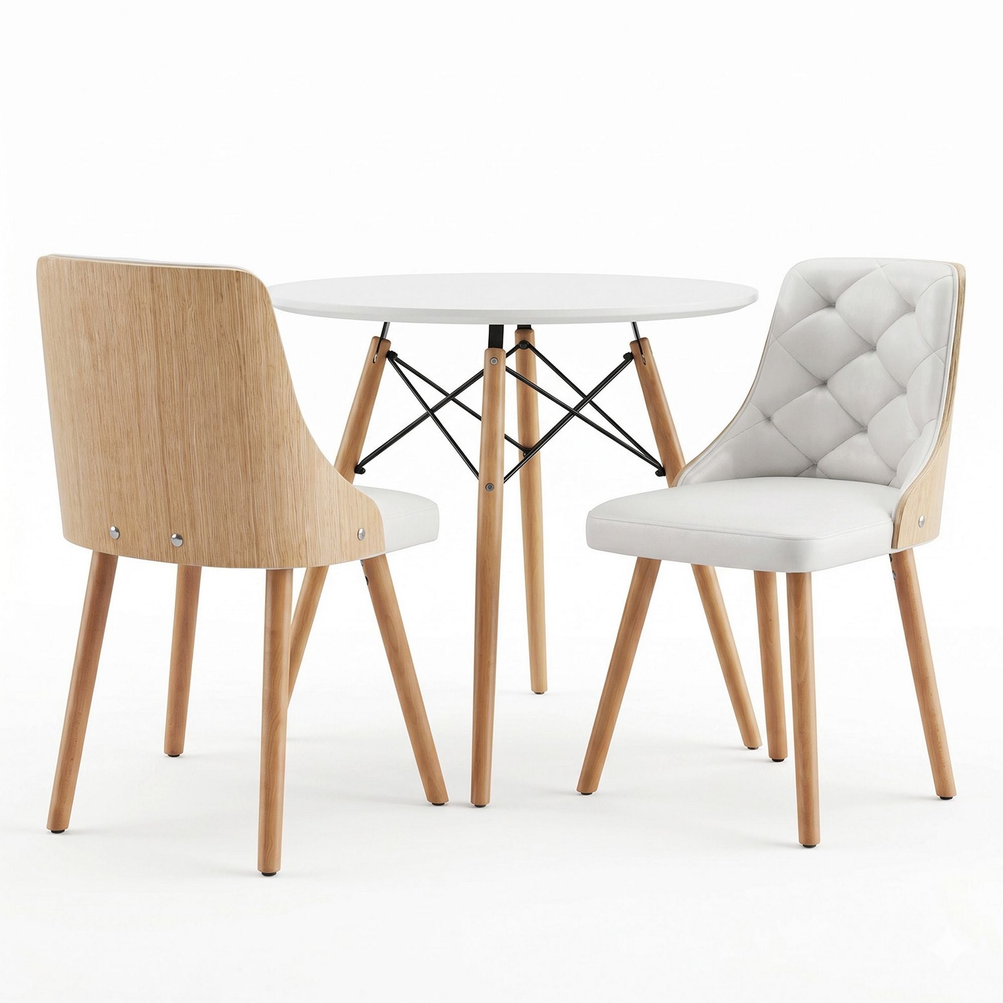 Round Dining Set 3 Piece 90cm White | Simpledeals