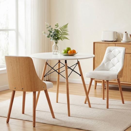 White colour - Round Dining Set 3 Piece 90cm White