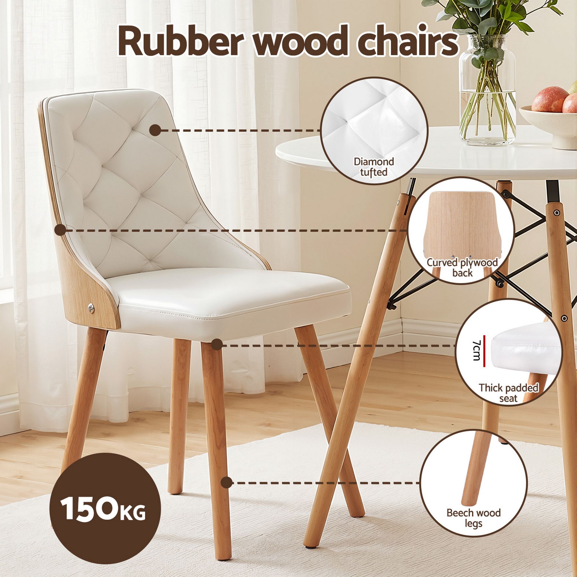 Round Dining Set 3 Piece 90cm White | Simpledeals