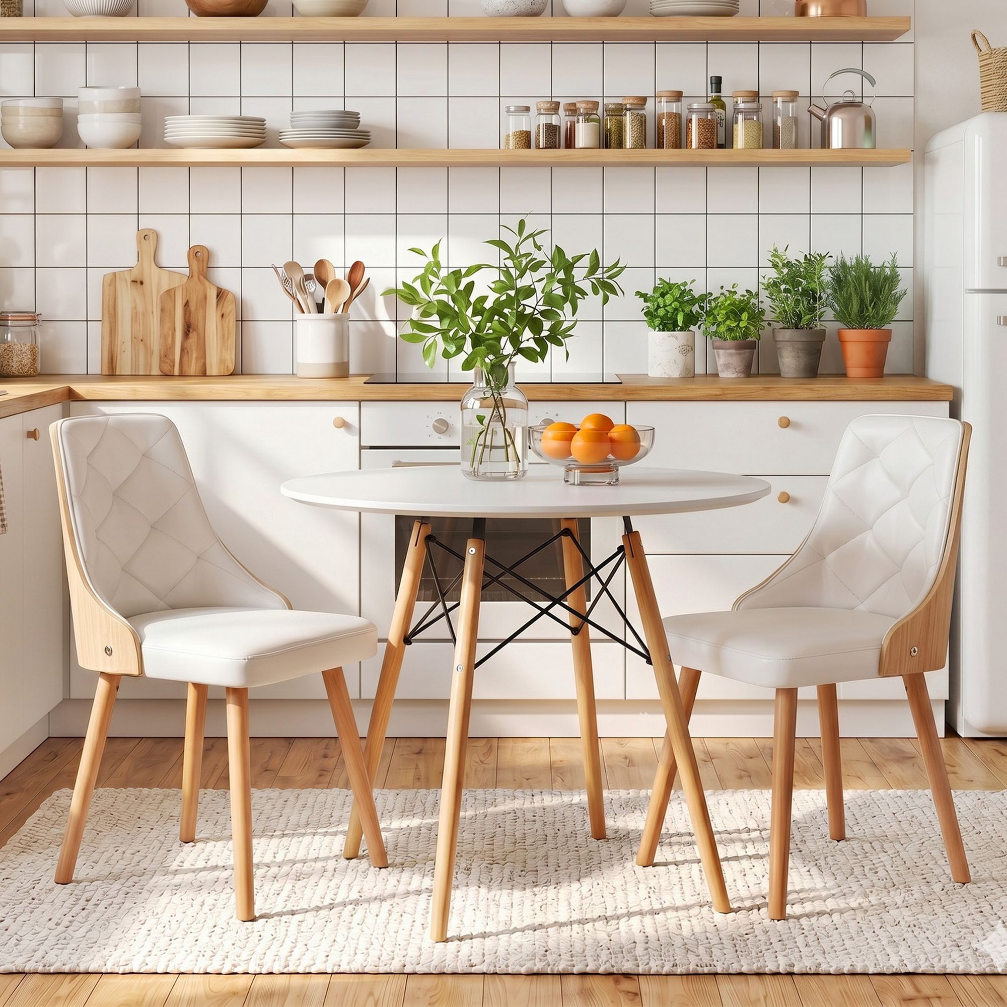 Round Dining Set 3 Piece 90cm White | Simpledeals
