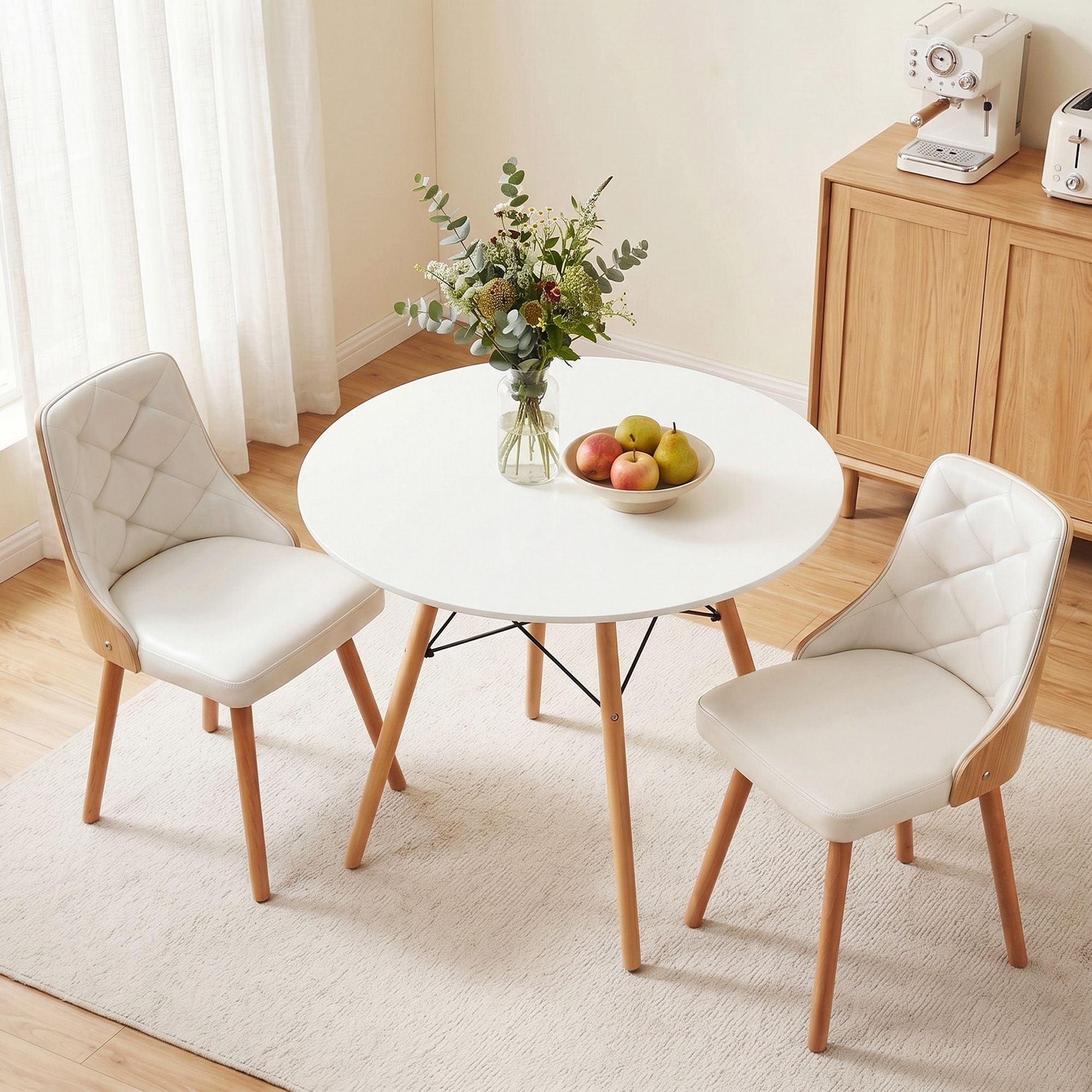 Round Dining Set 3 Piece 90cm White | Simpledeals