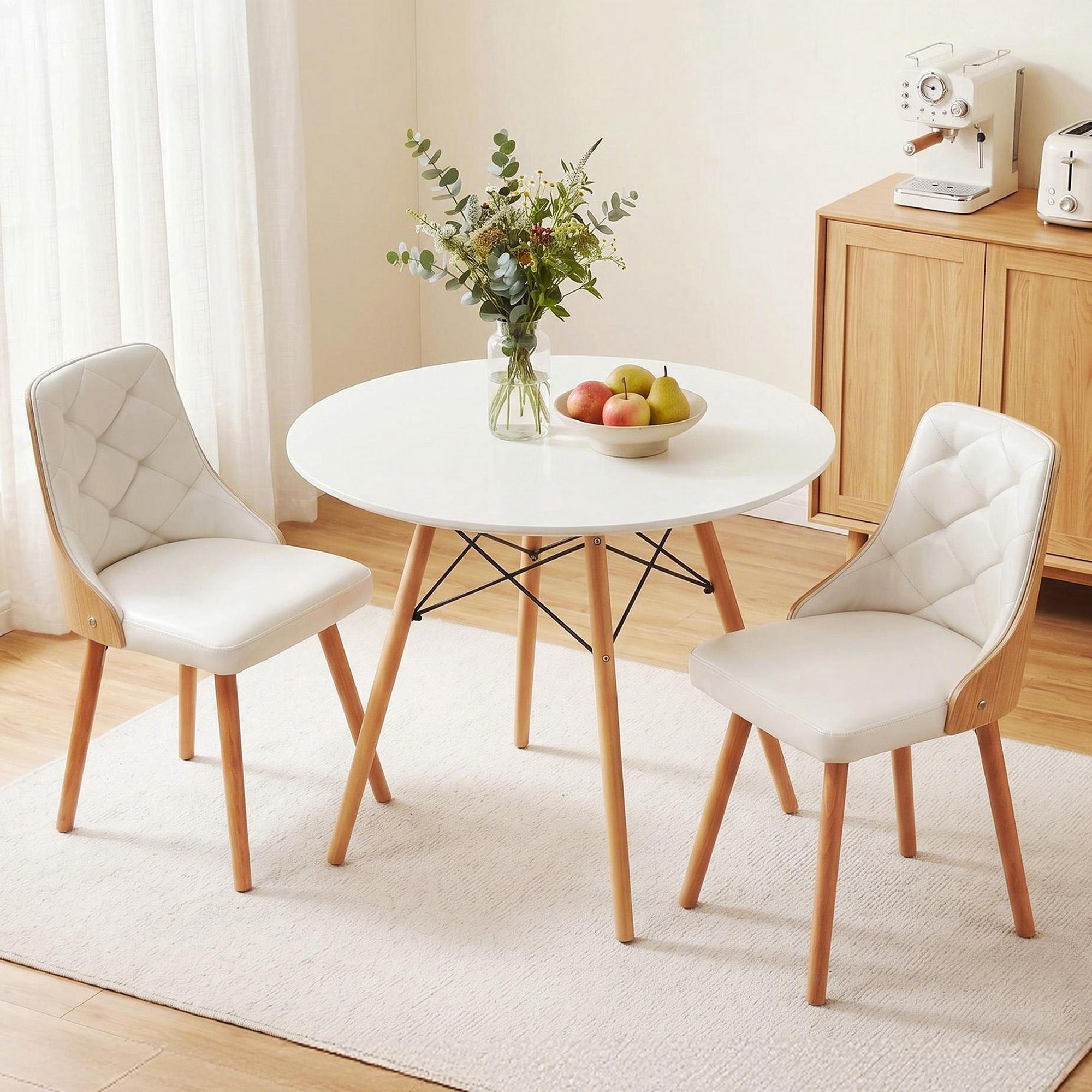 Round Dining Set 3 Piece 90cm White | Simpledeals