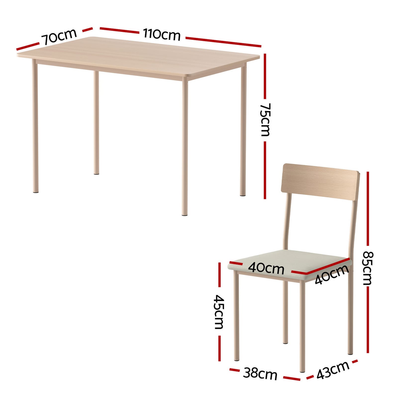 Dining Set Natural Teakwood 110x70x75cm