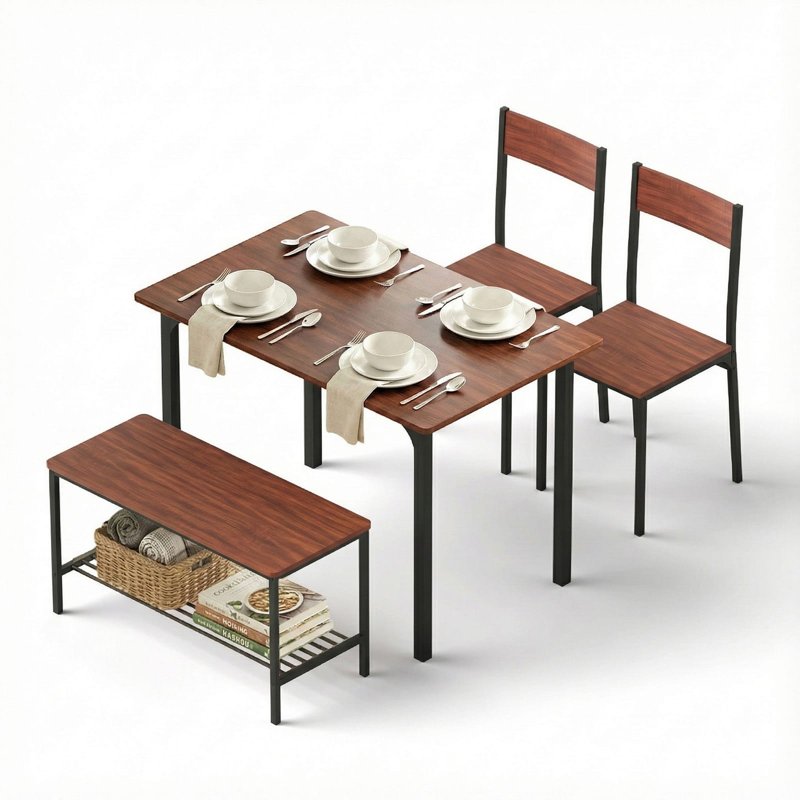 Dining Set With Storage Bench 110x70x76cm