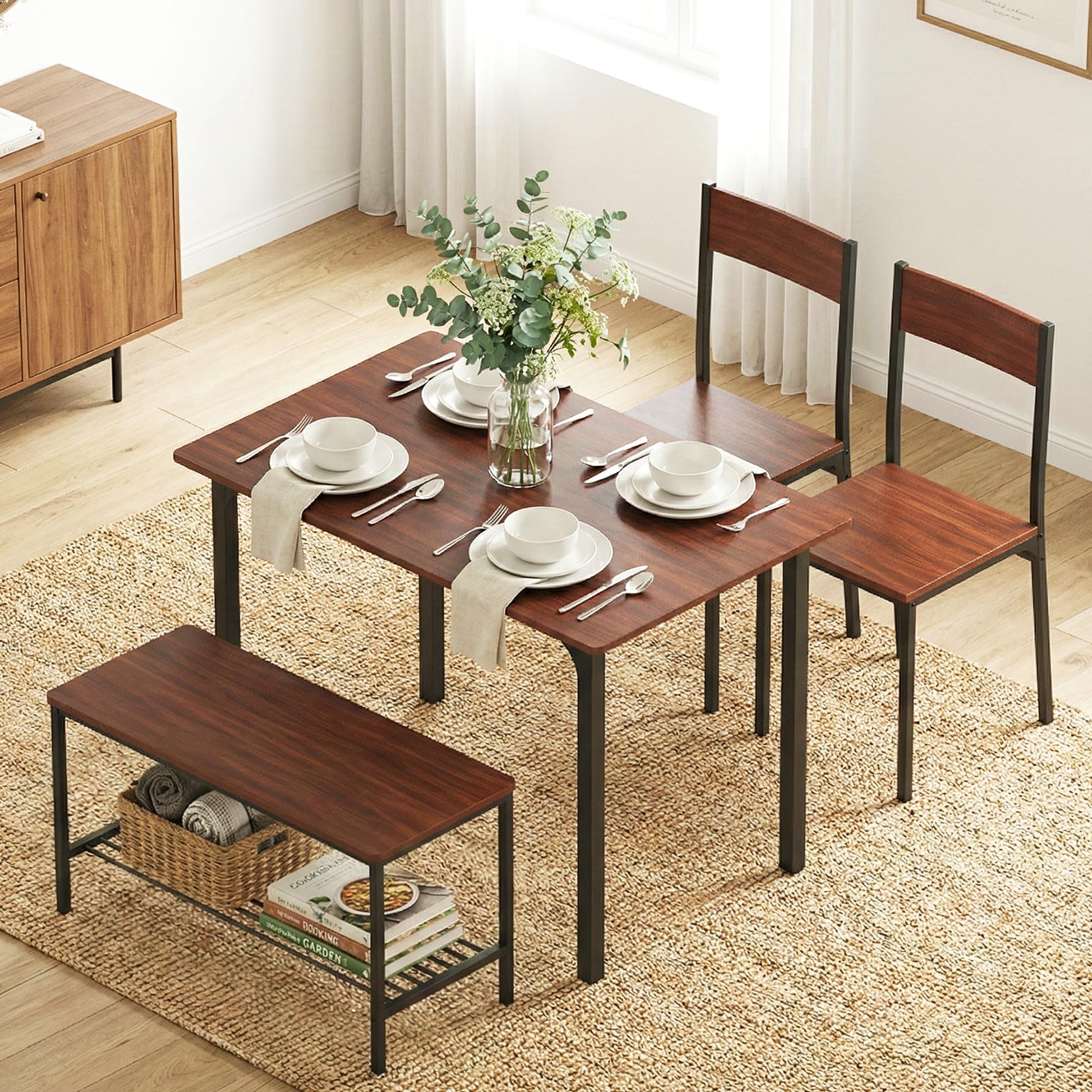Dining Set With Storage Bench 110x70x76cm