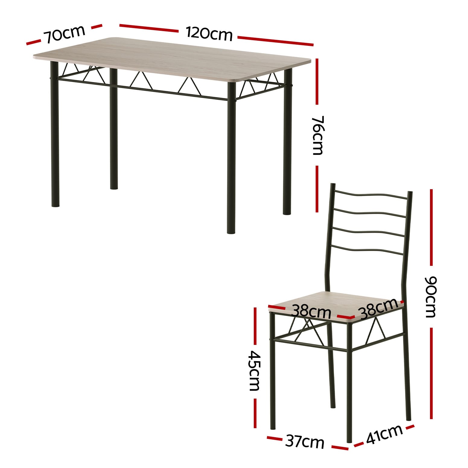 Modern Oak Dining Set Compact 120x70x76cm