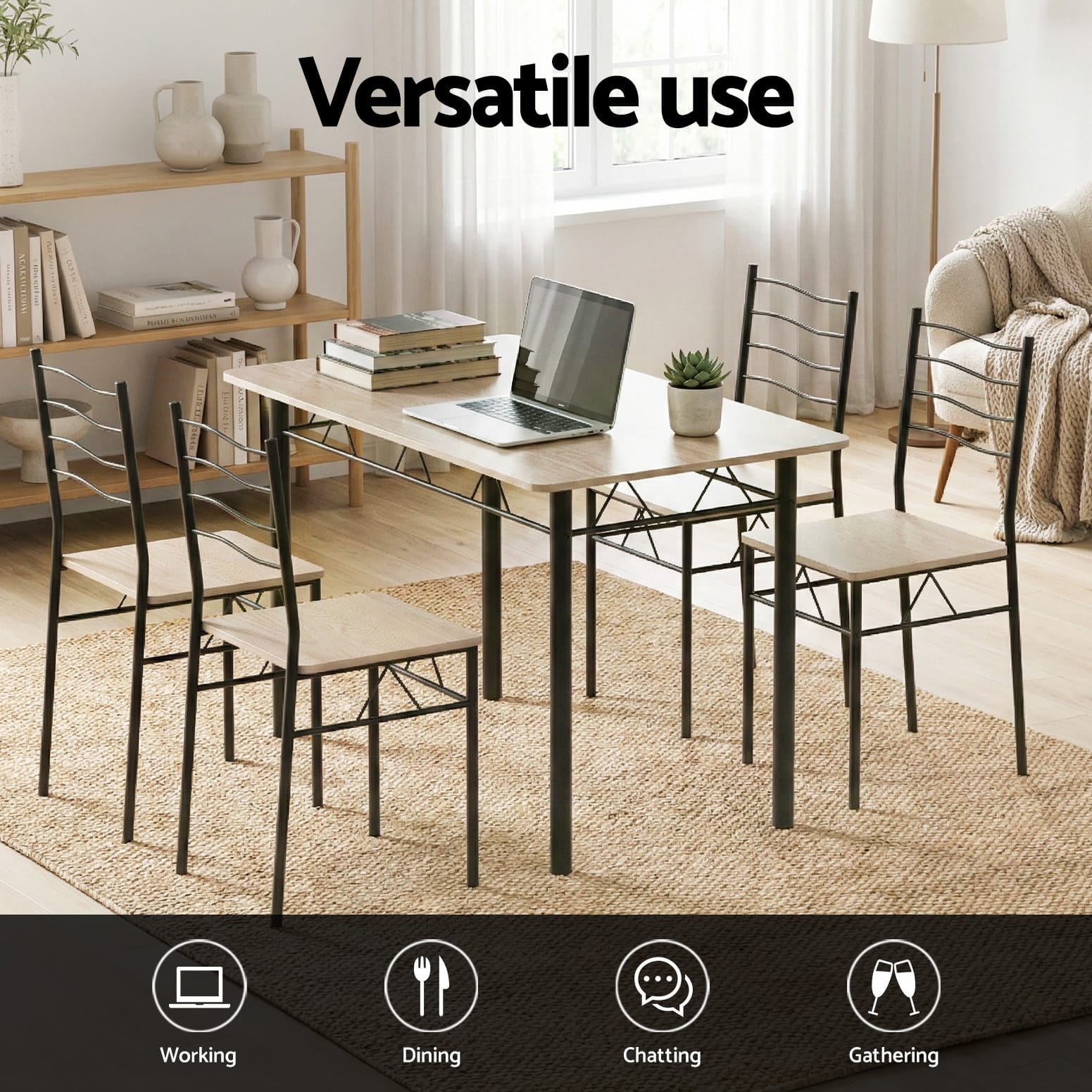 Modern Oak Dining Set Compact 120x70x76cm