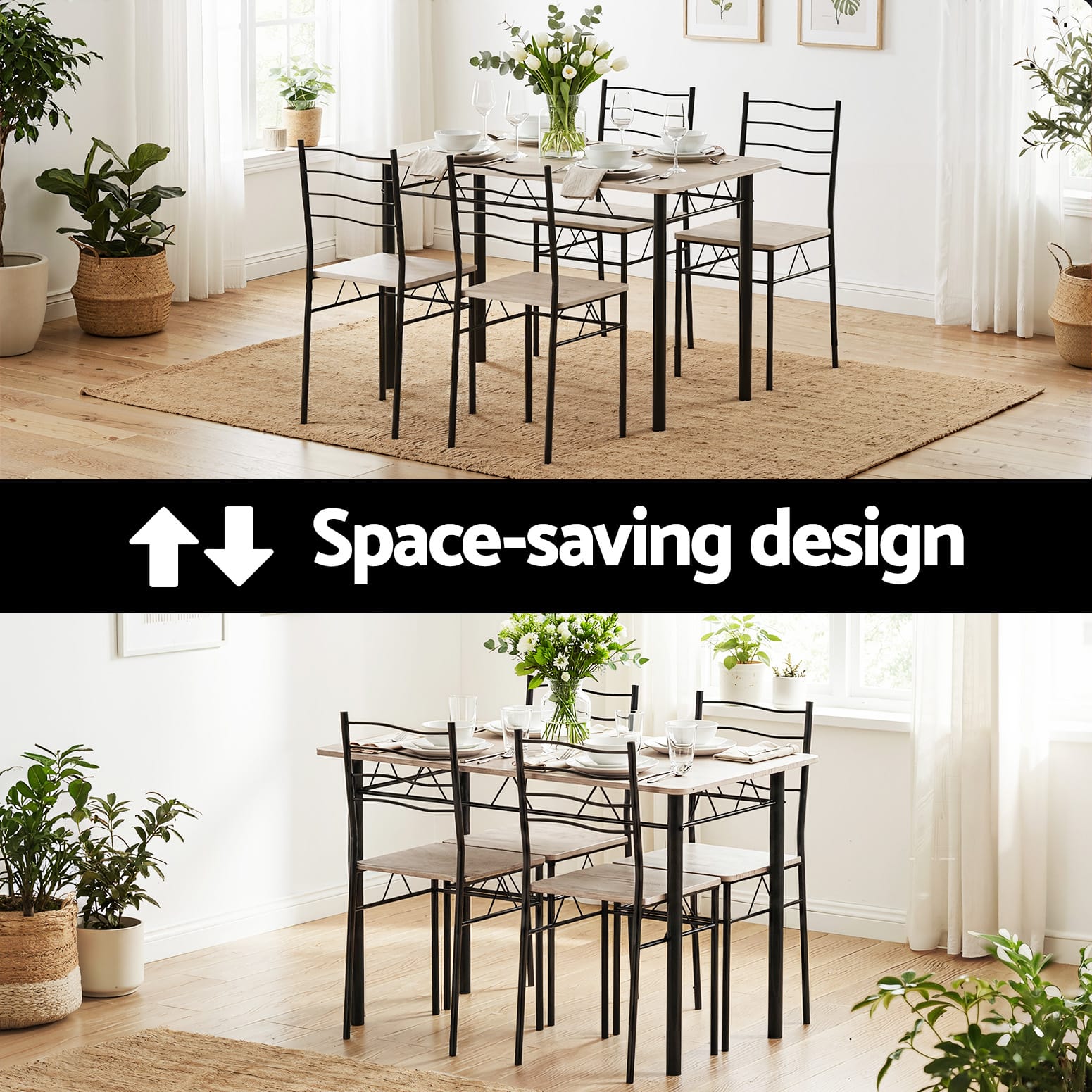 Modern Oak Dining Set Compact 120x70x76cm