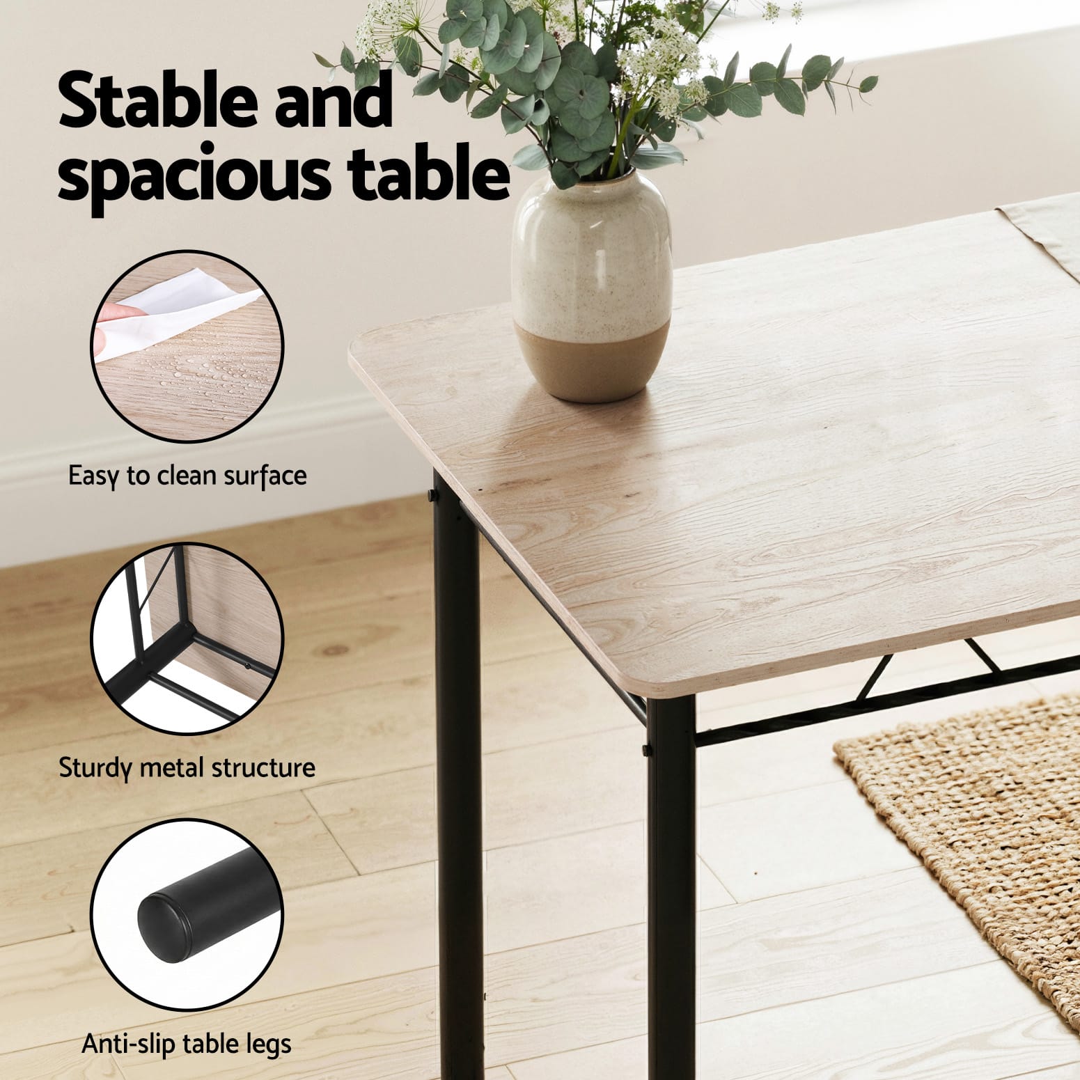 Modern Oak Dining Set Compact 120x70x76cm