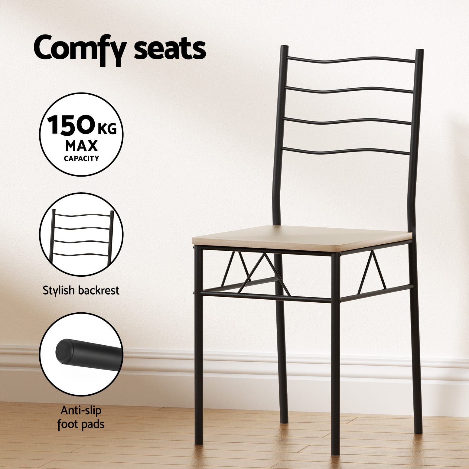 Modern Oak Dining Set Compact 120x70x76cm
