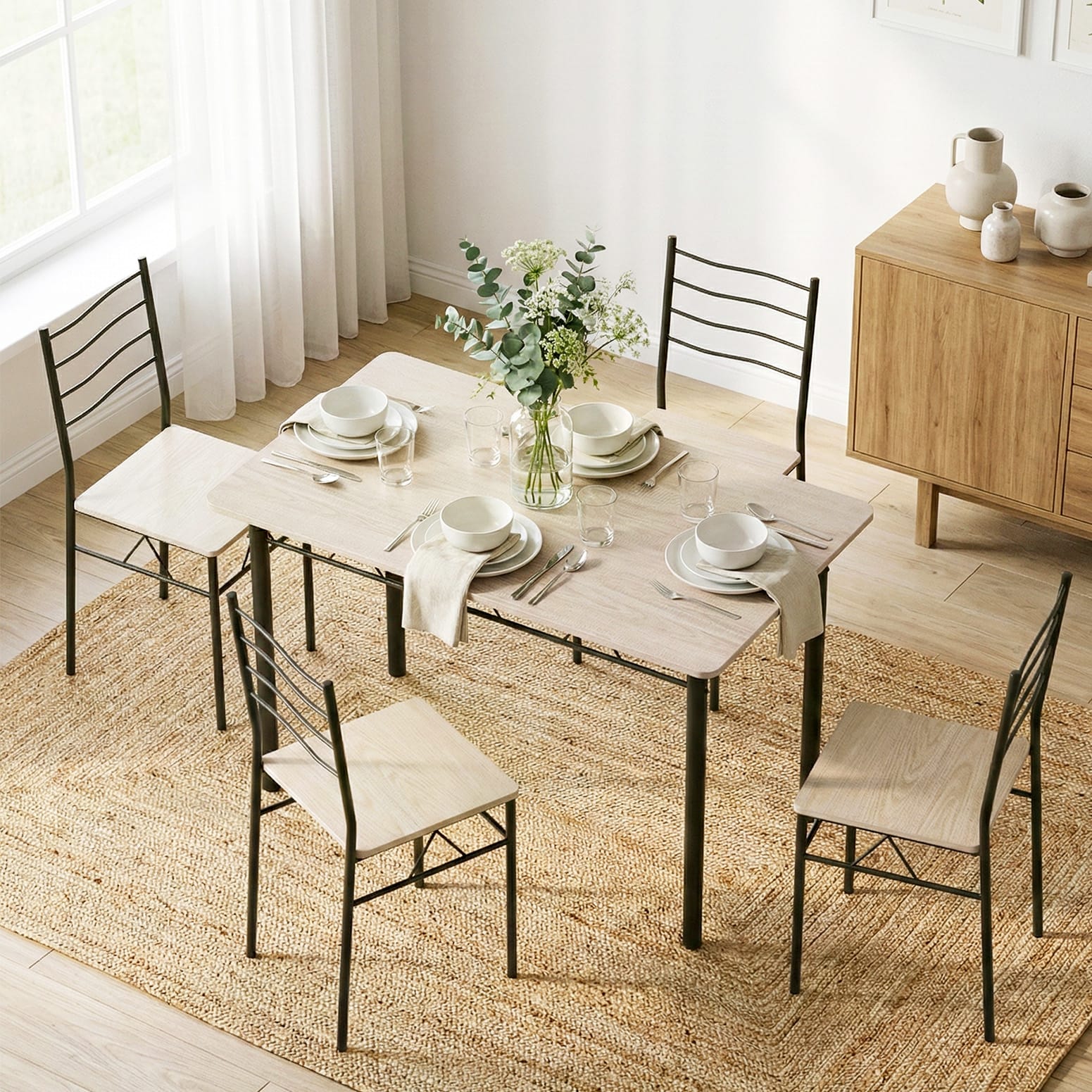 Modern Oak Dining Set Compact 120x70x76cm
