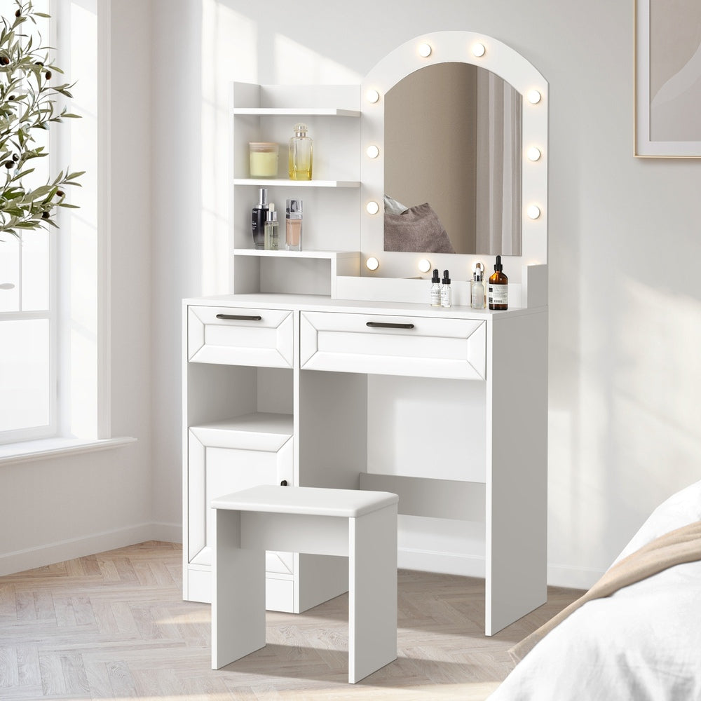 Dressing Table Stool Set Arch Mirror 12 LED | Simpledeals