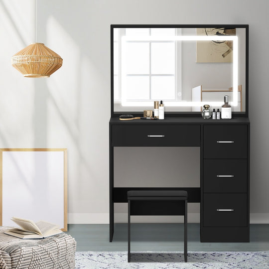 Dressing Table Stool Set Large Mirror LED Light - Dressing Table