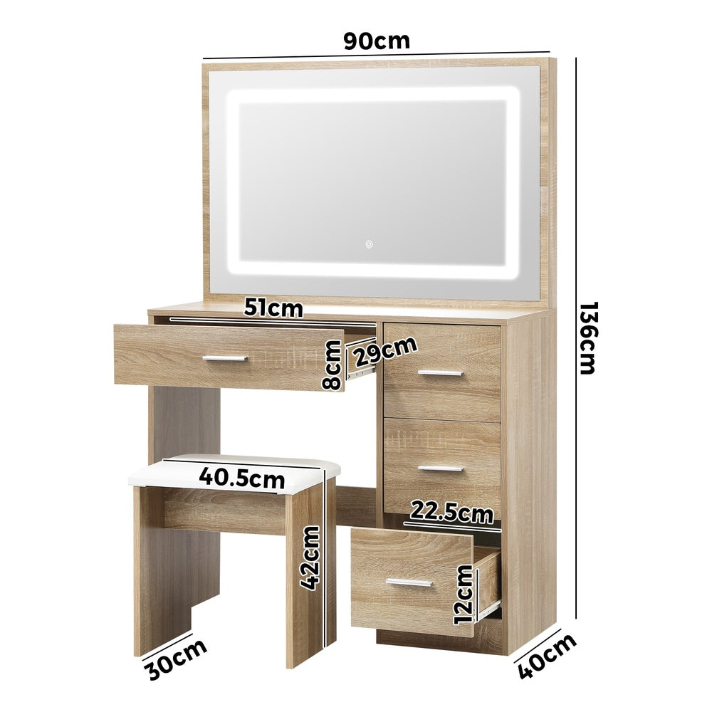 Dressing Table Stool Set Large Mirror LED Light