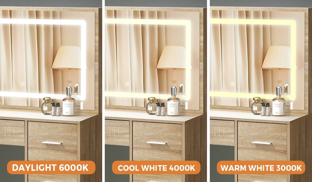 Dressing Table Stool Set Large Mirror LED Light