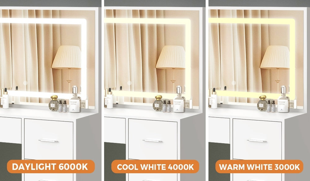 Dressing Table Stool Set Large Mirror LED Light
