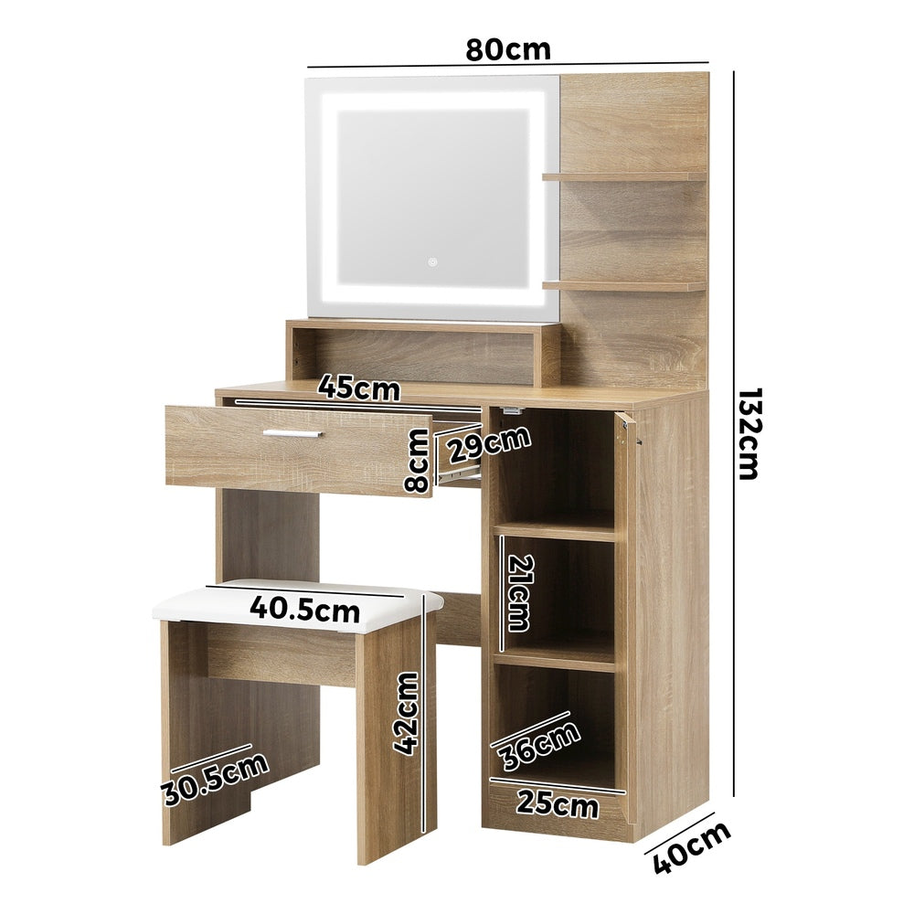 Dressing Table Stool Set LED Light Large Cabinet