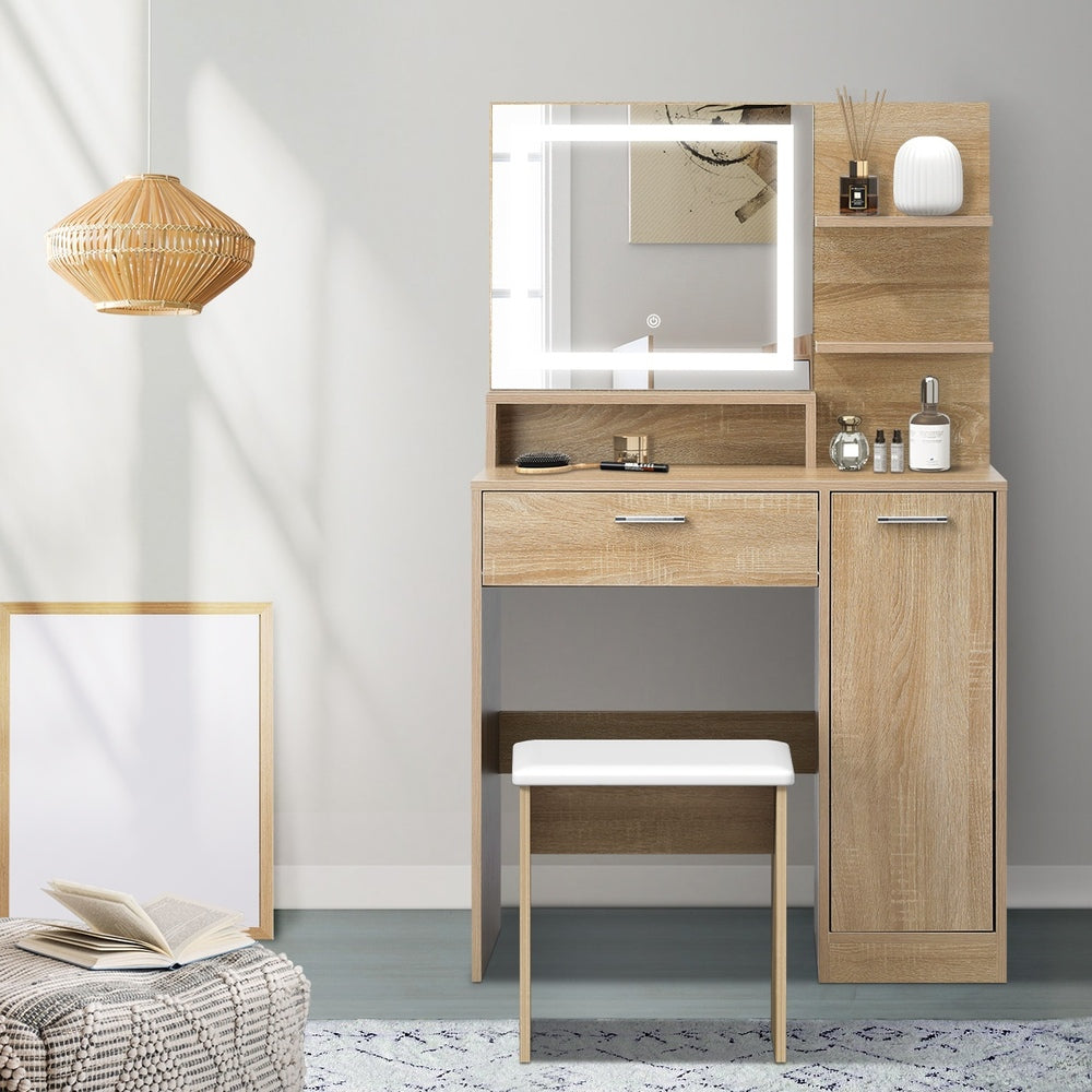 Dressing Table Stool Set LED Light Large Cabinet