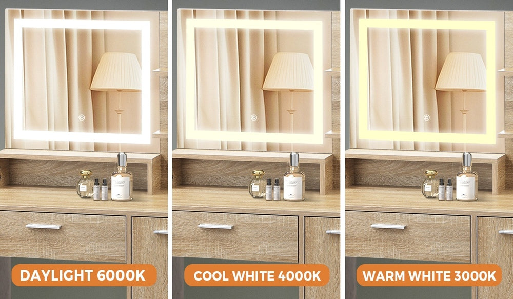 Dressing Table Stool Set LED Light Large Cabinet