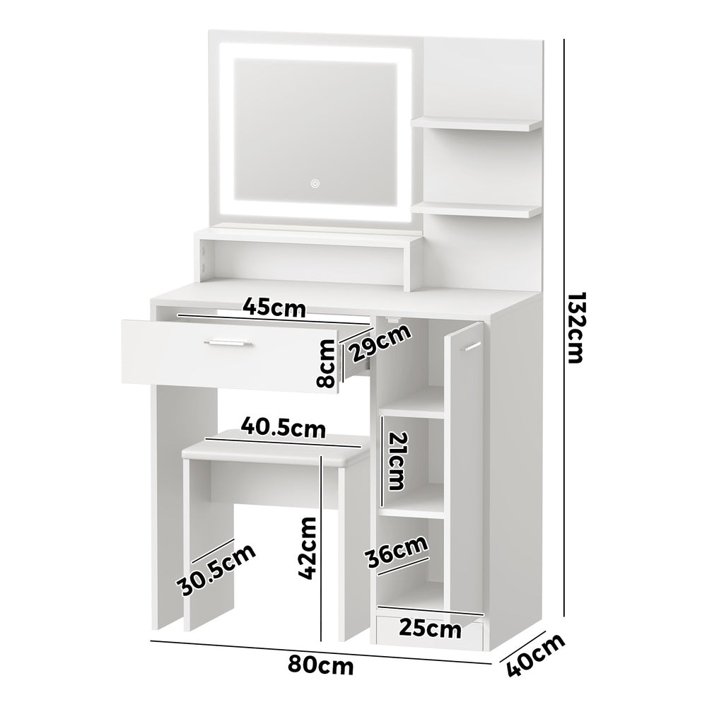 Dressing Table Stool Set LED Light Large Cabinet