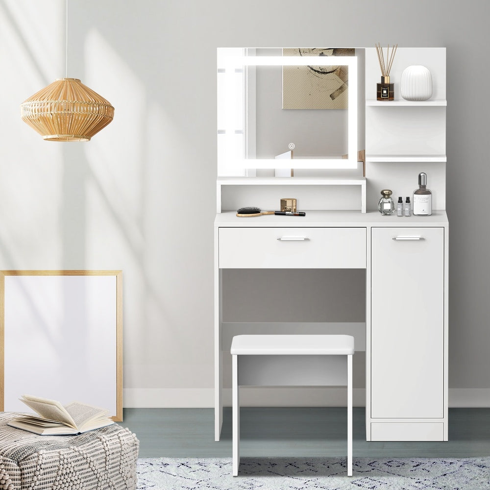 Dressing Table Stool Set LED Light Large Cabinet